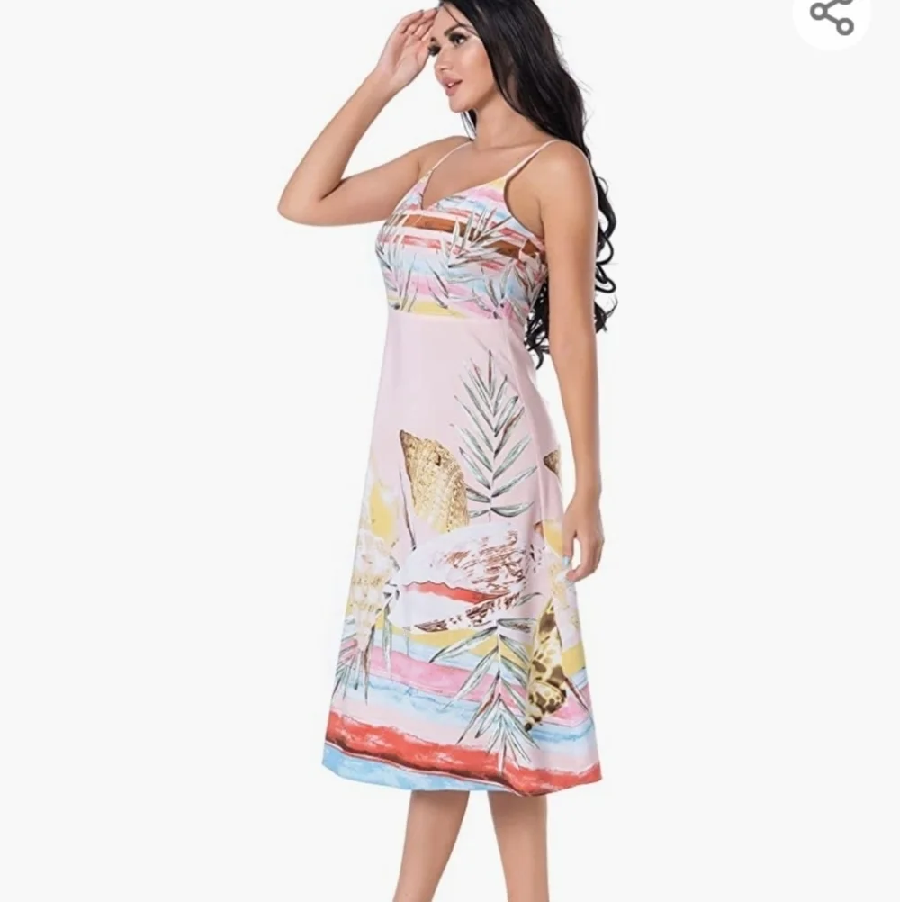 Dina Weis Floral Beachy Print Adjustable Strap Midi Dress Size L